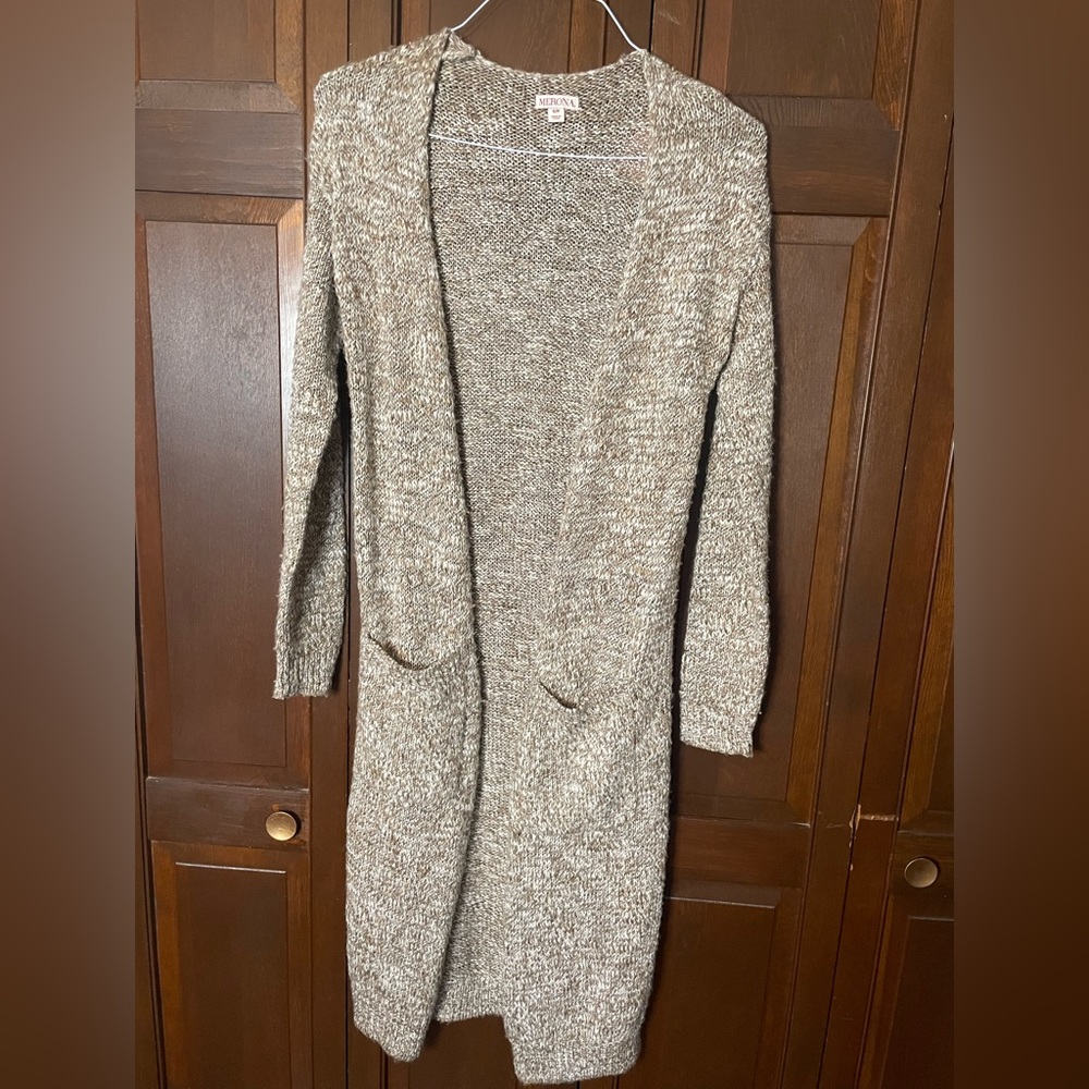 Merona, Beige and Cream, MIDI Cardigan with 2 pockets, size small